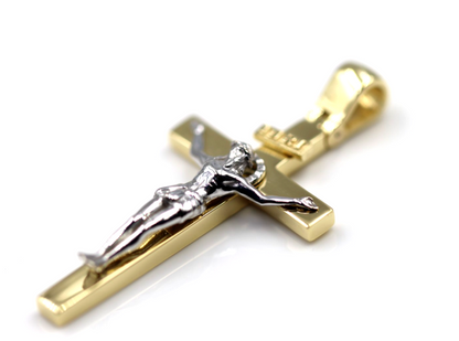 Genuine 18ct 750 Yellow & White Gold Full Solid Heavy Crucifix Cross Pendant