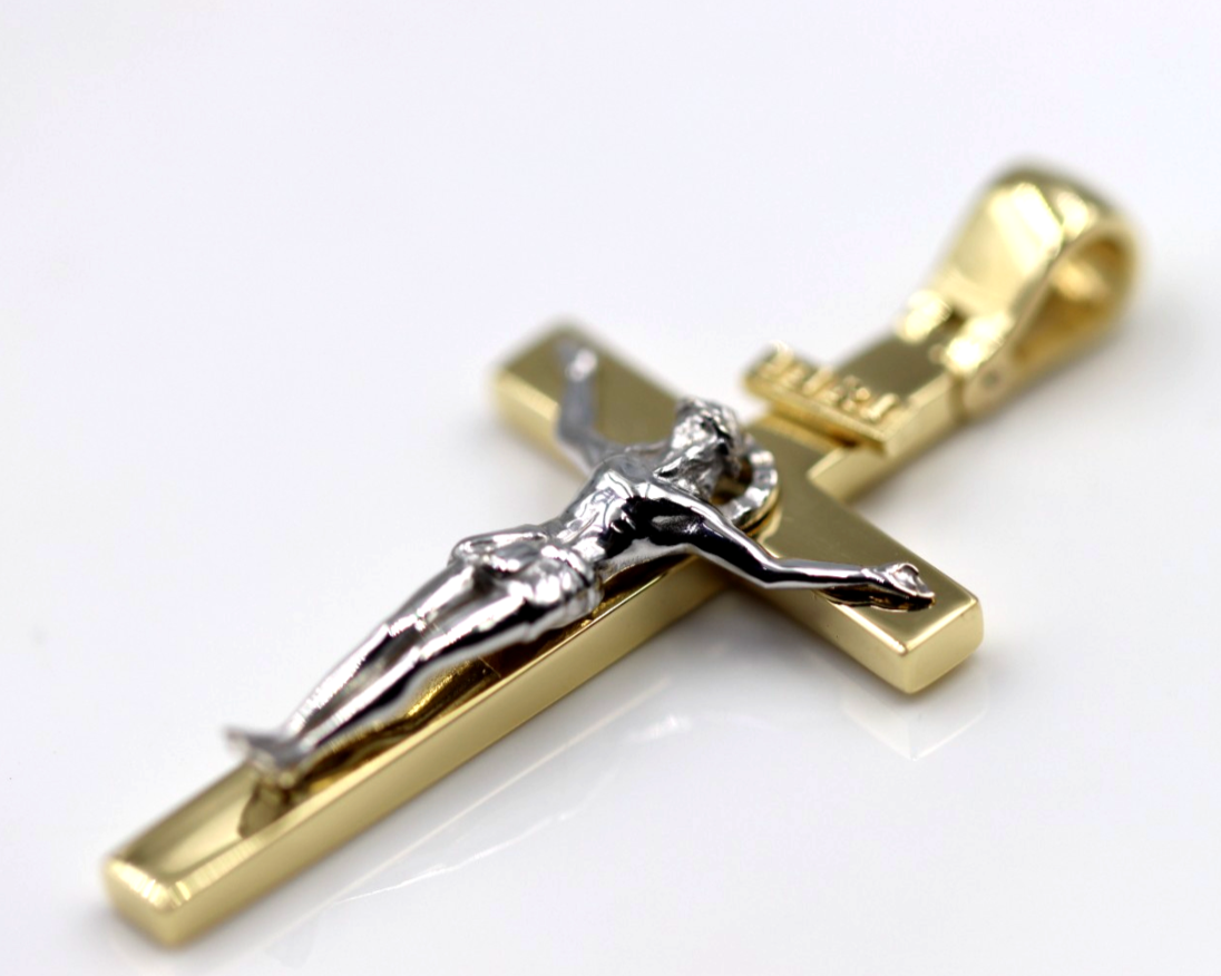 Genuine 18ct 750 Yellow & White Gold Full Solid Heavy Crucifix Cross Pendant