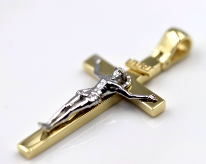 Genuine 18ct 750 Yellow & White Gold Full Solid Heavy Crucifix Cross Pendant