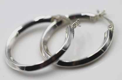 Genuine Sterling Silver 925  Hoops Earrings Plain Hollow 30mm