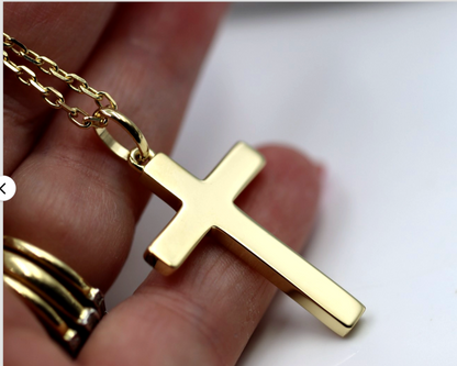 Genuine 750 18k 18ct Yellow Gold Diamond Cut Anchor 60cm + 18ct Cross Pendant