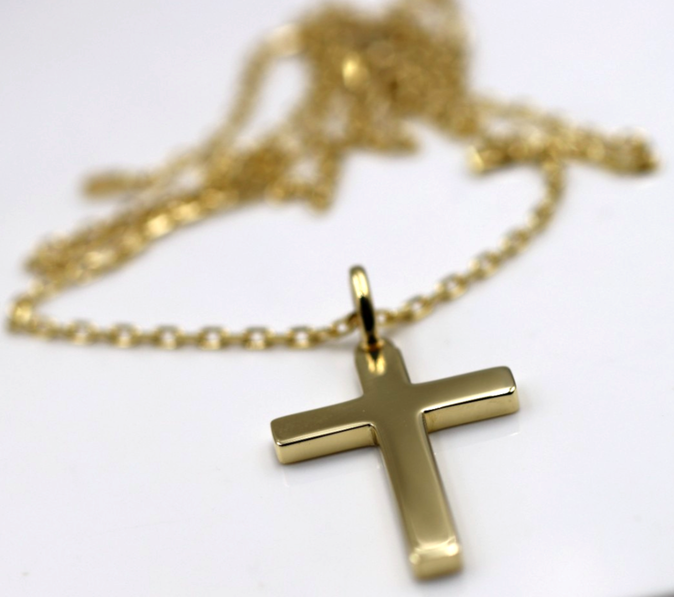 Genuine 750 18k 18ct Yellow Gold Diamond Cut Anchor 60cm + 18ct Cross Pendant