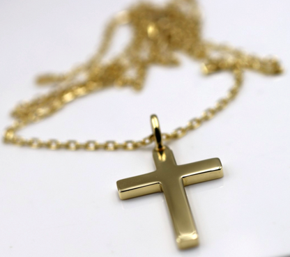 Genuine 750 18k 18ct Yellow Gold Diamond Cut Anchor 60cm + 18ct Cross Pendant