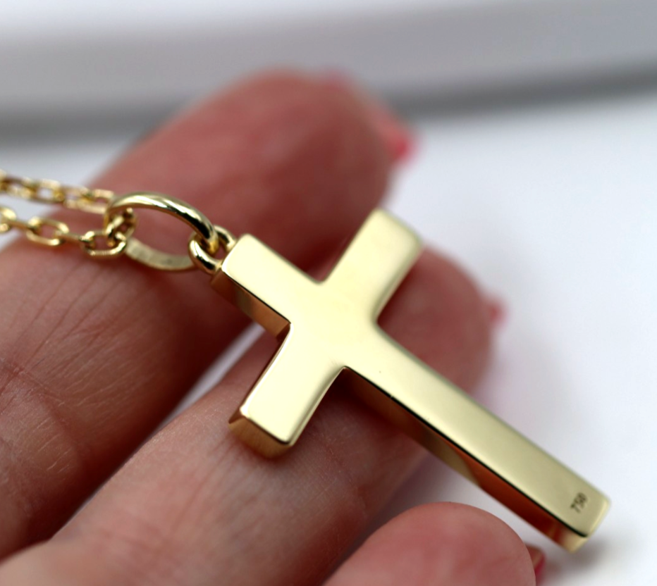 Genuine 750 18k 18ct Yellow Gold Diamond Cut Anchor 60cm + 18ct Cross Pendant