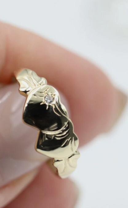 Genuine 9ct 9k Yellow Gold Double Heart Lab Grown Diamond Signet Ring (choose your ring size F to 0)