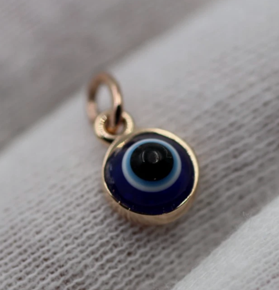Genuine 9ct Yellow, Rose or White Gold Greek 7mm Mati Nazar Lucky Evil Eye Charm or Pendant