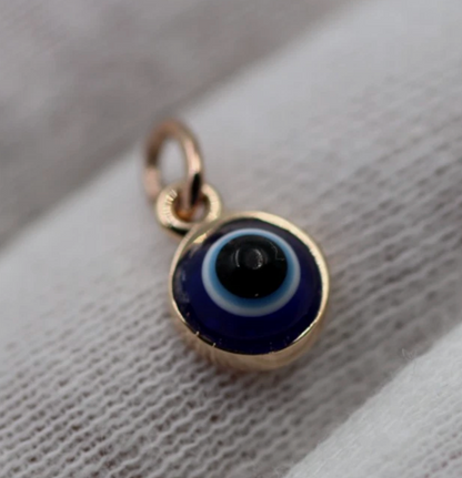 Genuine 9ct Yellow, Rose or White Gold Greek 7mm Mati Nazar Lucky Evil Eye Charm or Pendant