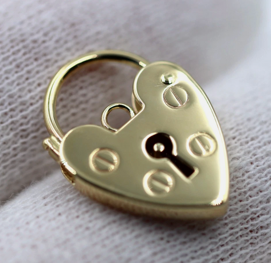 Genuine Small 13.5mm 9ct 9k Yellow Gold Screw Heart Pendant Padlock