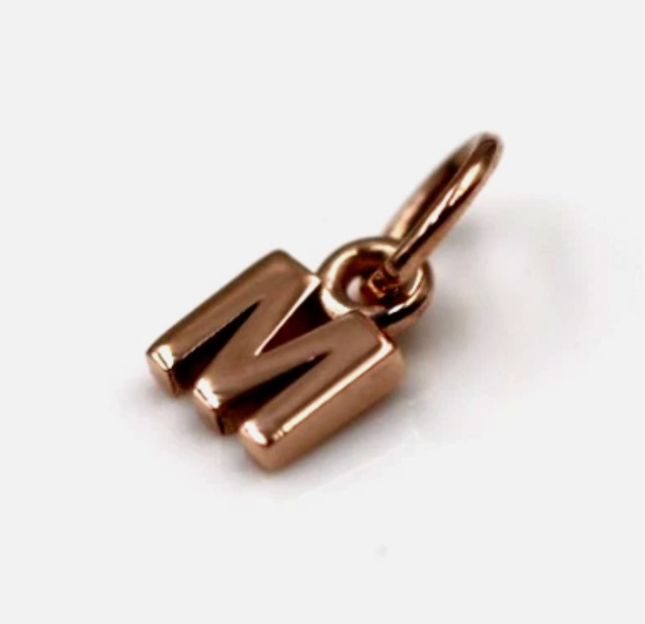 Genuine 9ct 9kt Genuine Tiny Very Small Yellow, Rose or White Gold Initial Pendant Charm M