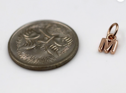 Genuine 9ct 9kt Genuine Tiny Very Small Yellow, Rose or White Gold Initial Pendant Charm M