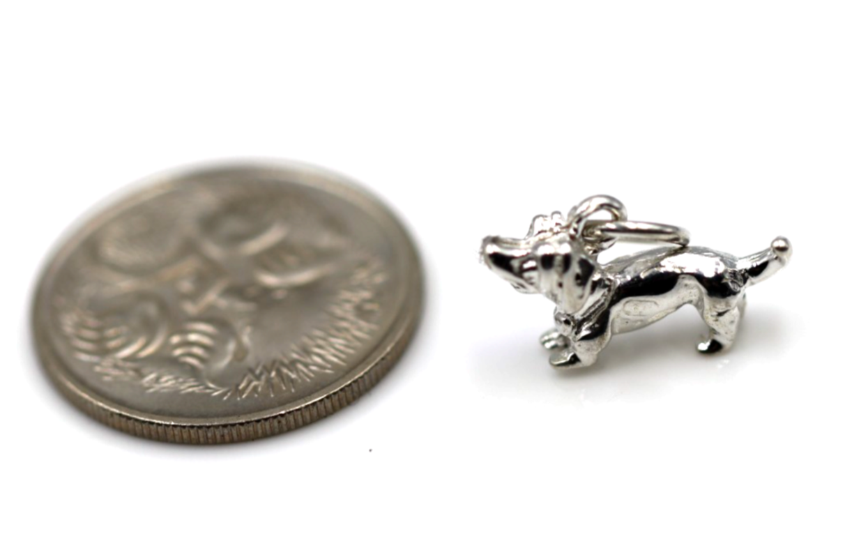3D Small Genuine Sterling Silver 925 or 9ct Yellow Gold Daschound Sausage Dog Charm / Pendant