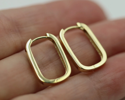 Genuine 9ct Solid Yellow, Rose or White Gold Rectangular Huggie Earrings