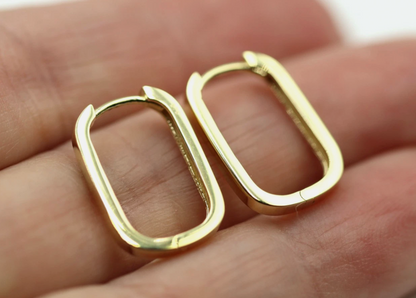 Genuine 9ct Solid Yellow, Rose or White Gold Rectangular Huggie Earrings