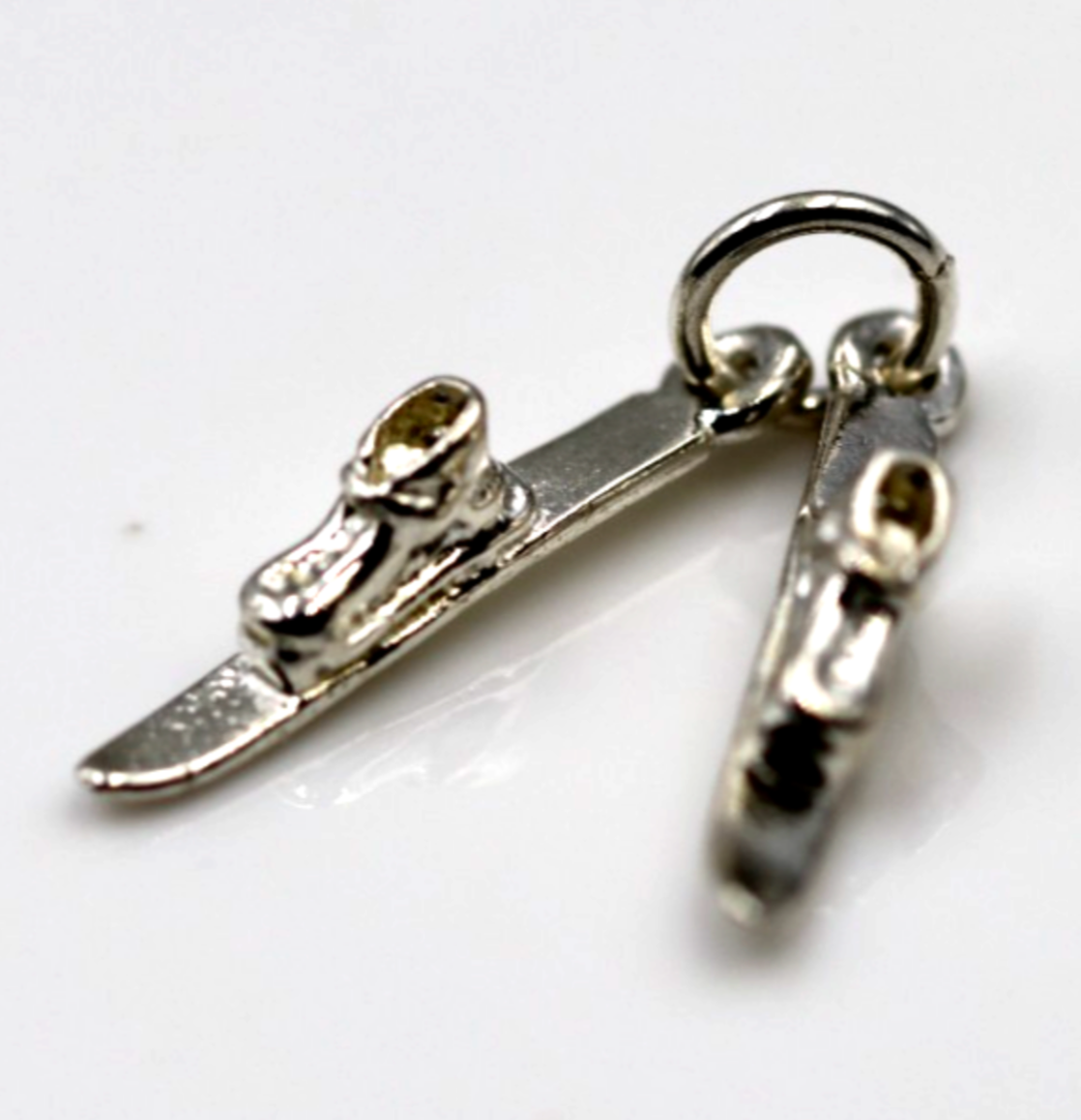 Genuine Sterling Silver 925 Pair Snow Skis Charm / Pendant