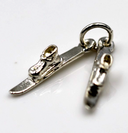 Genuine Sterling Silver 925 Pair Snow Skis Charm / Pendant