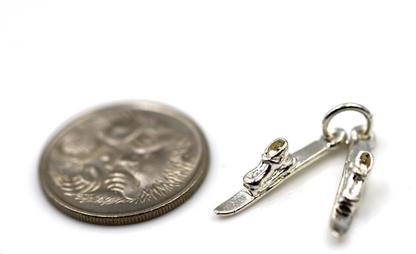 Genuine Sterling Silver 925 Pair Snow Skis Charm / Pendant