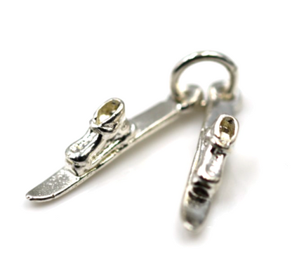 Genuine Sterling Silver 925 Pair Snow Skis Charm / Pendant