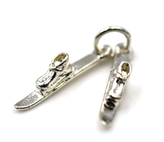 Genuine Sterling Silver 925 Pair Snow Skis Charm / Pendant
