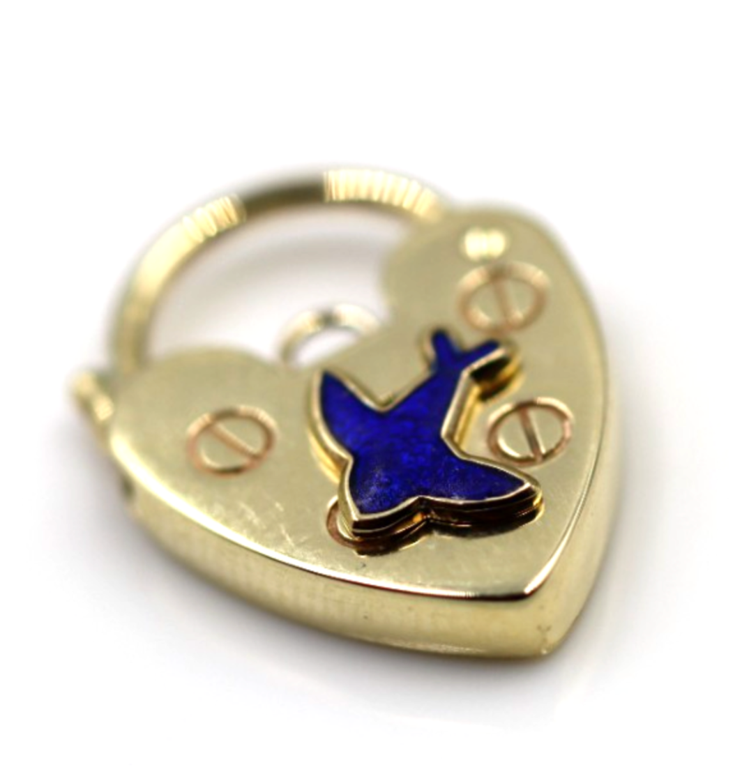 Genuine Bluebird 13.5mm 9ct 9K 375 Yellow or Rose Gold Heart Pendant Padlock