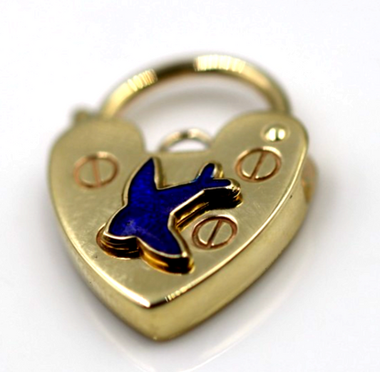 Genuine Bluebird 13.5mm 9ct 9K 375 Yellow or Rose Gold Heart Pendant Padlock