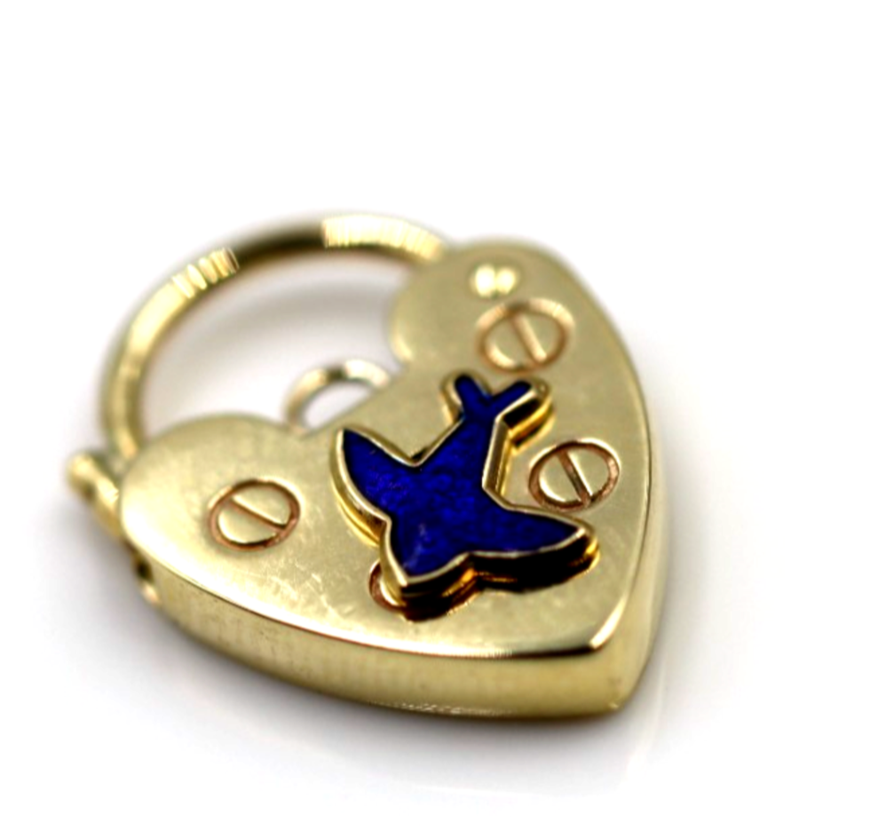 Genuine Bluebird 13.5mm 9ct 9K 375 Yellow or Rose Gold Heart Pendant Padlock