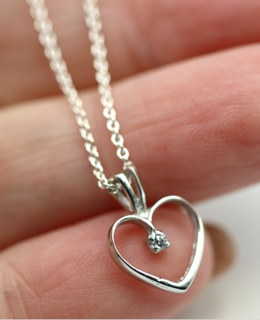 Sterling Silver 925 Diamond Heart Pendant + 46cm Necklace