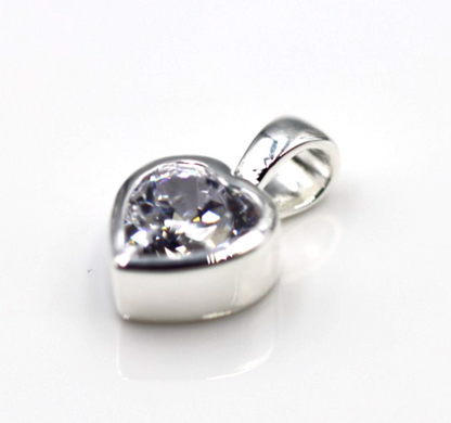 Sterling Silver 925 Small Bezel Set CZ Heart Pendant / Charm