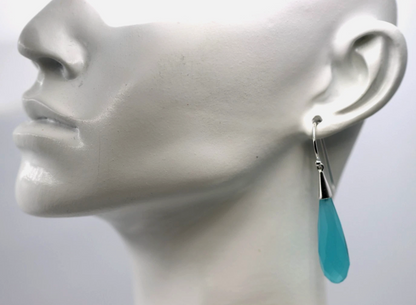 Sterling Silver 925 Briolette Blue Turquoise Obsidian Teardrop Earrings