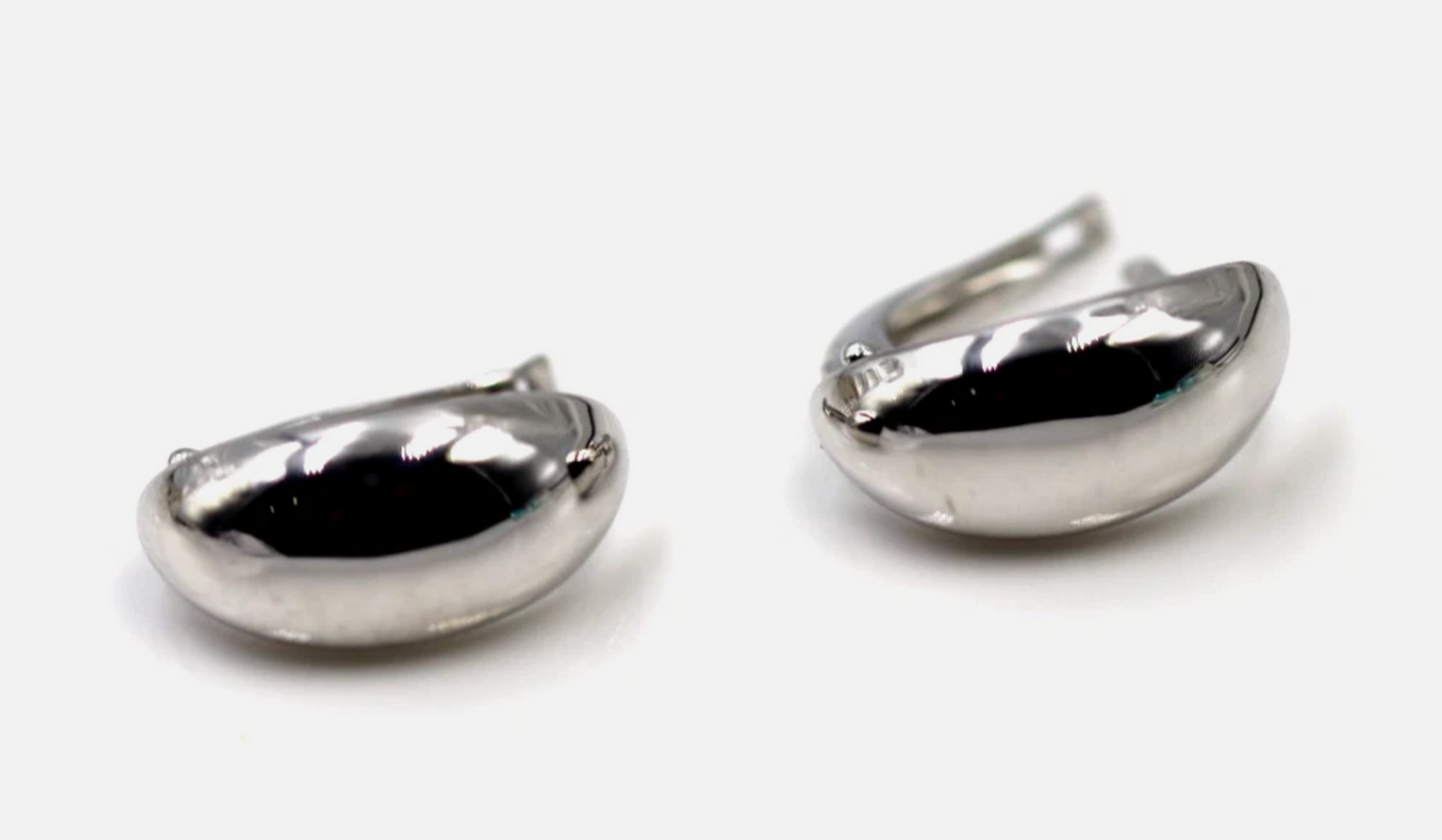 Sterling Sliver 925 Teardrop Dome Continental Clip Huggies Earrings