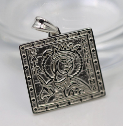 Sterling Silver 925 Saint St Catherine Square Pendant / Charm