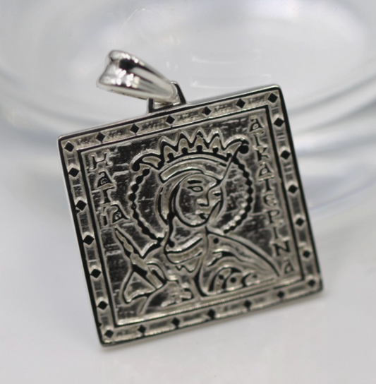 Sterling Silver 925 Saint St Catherine Square Pendant / Charm