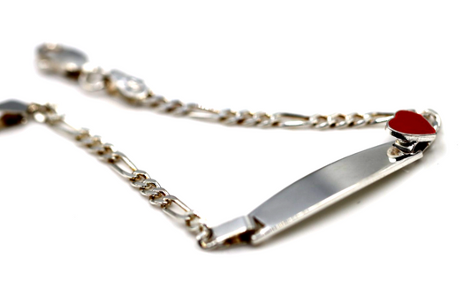 Sterling Silver 925 Childs Red Heart Identity ID Bracelet 16cm long