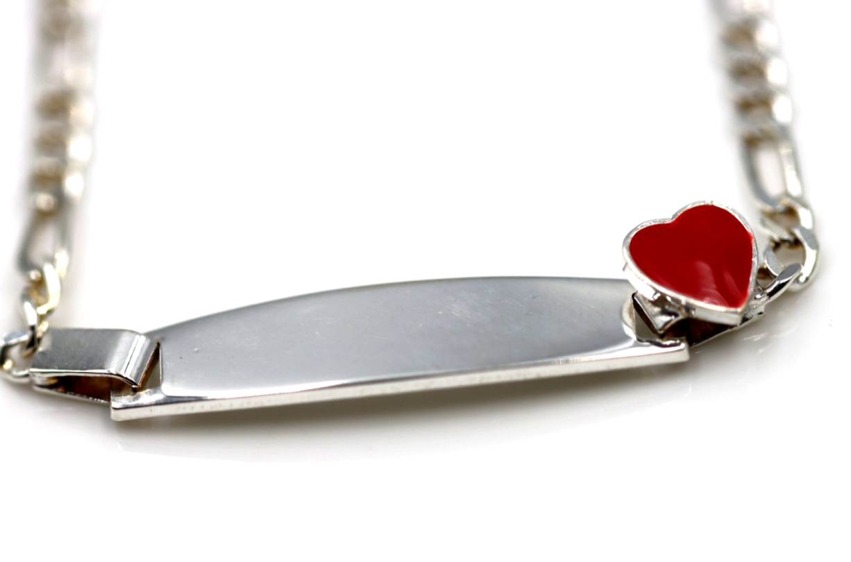 Sterling Silver 925 Childs Red Heart Identity ID Bracelet 16cm long