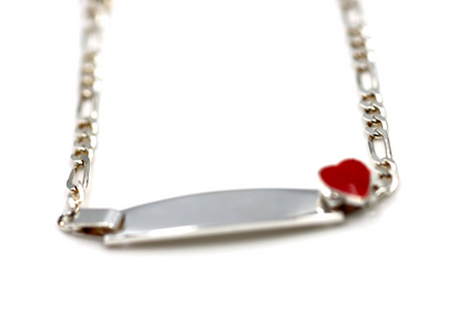Sterling Silver 925 Childs Red Heart Identity ID Bracelet 16cm long