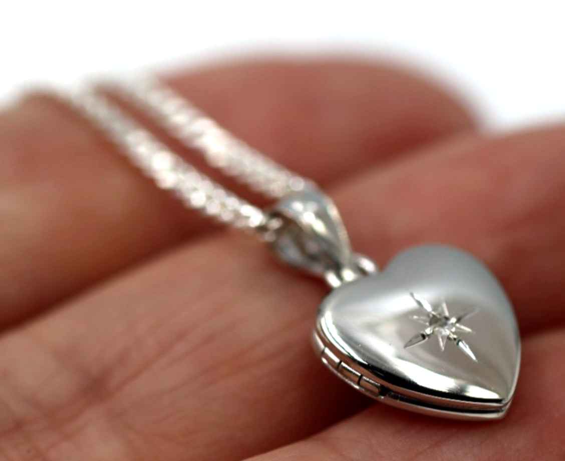 Genuine Sterling Silver Gold Plated or Sterling Silver 12mm 925 Diamond Set Heart Locket Pendant + Necklace