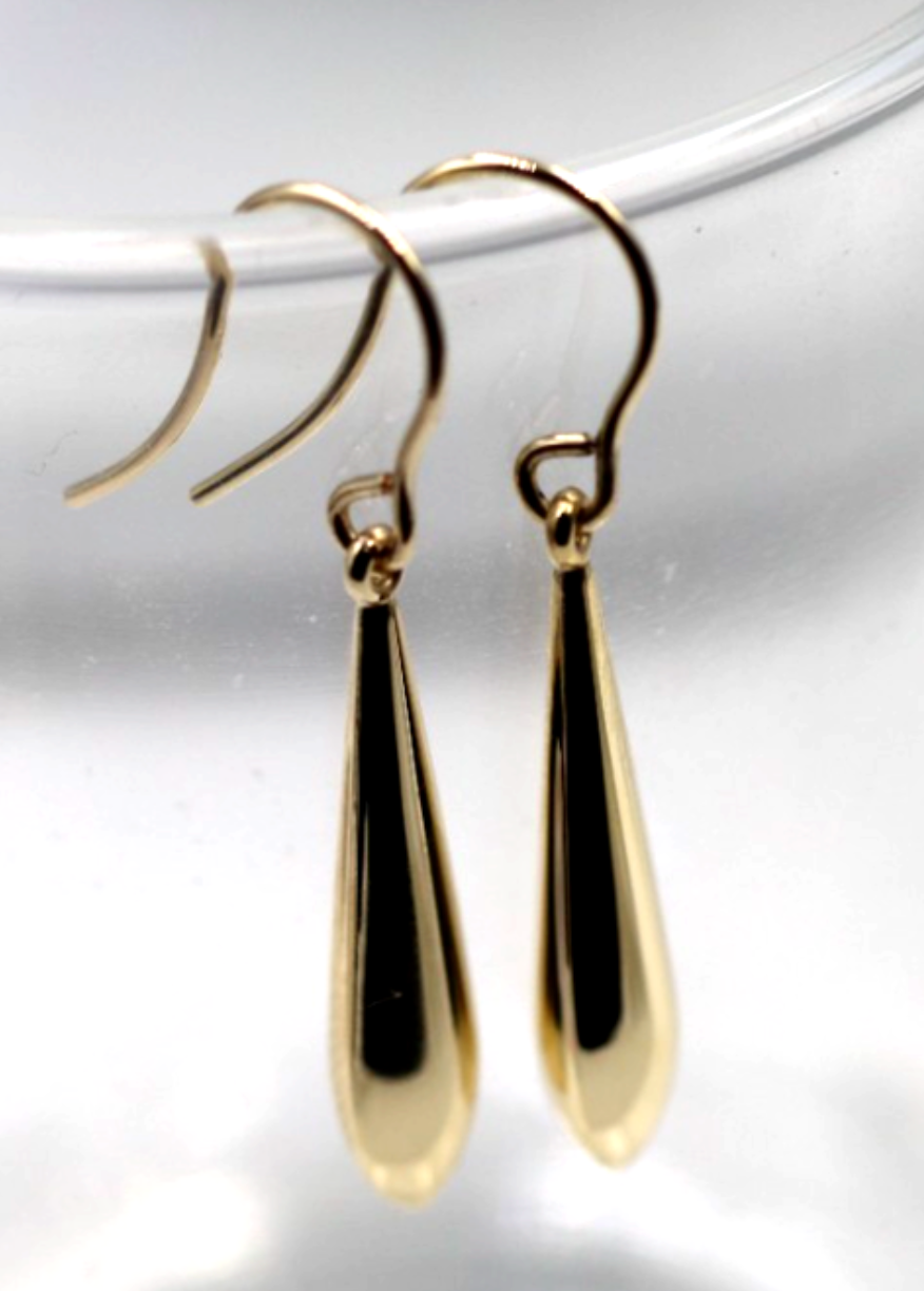 Genuine New 9ct 9K 375 Yellow Gold Teardrop Tear Drop Hook Earrings