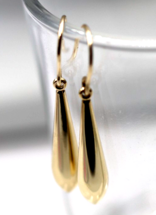 Genuine New 9ct 9K 375 Yellow Gold Teardrop Tear Drop Hook Earrings