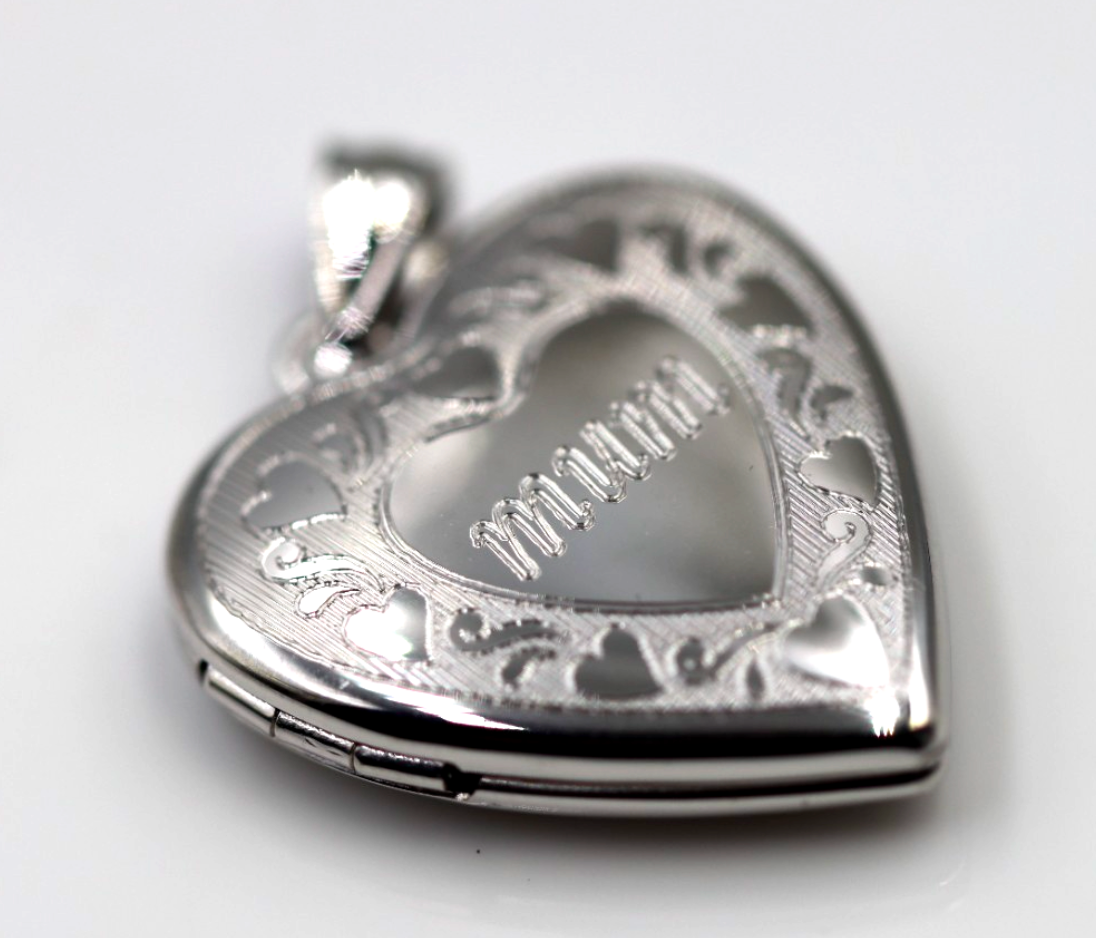 Genuine Sterling Silver Gold Plated or Sterling Silver 20mm ‘Mum’ Heart Locket Pendant