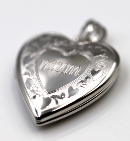 Genuine Sterling Silver Gold Plated or Sterling Silver 20mm ‘Mum’ Heart Locket Pendant
