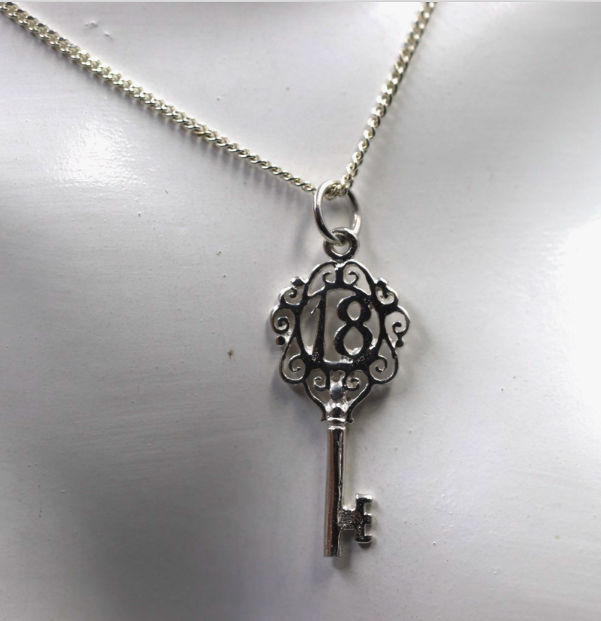 Sterling Silver 925 Small Fancy Key 18th Pendant Or Charm + Necklace