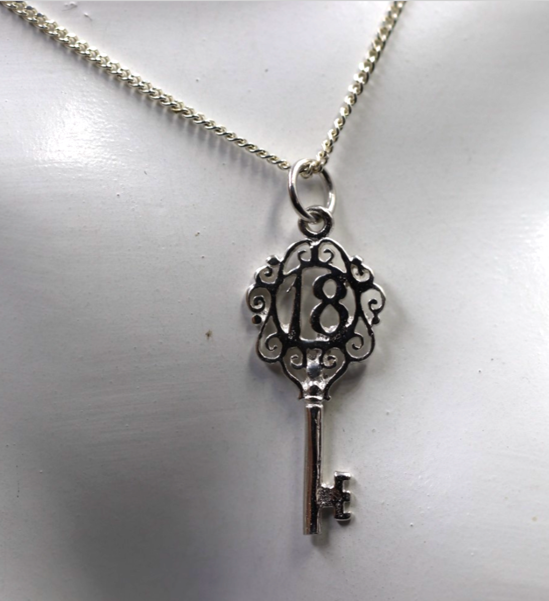 Sterling Silver 925 Small Fancy Key 18th Pendant Or Charm + Necklace