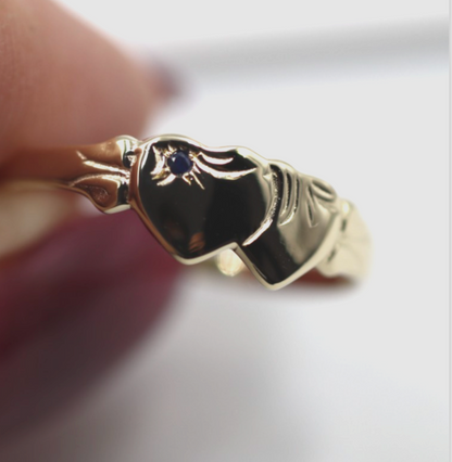 Genuine 9k 9ct Yellow, Rose & White Gold Aust Blue Sapphire Double Heart Signet Ring - Choose your size