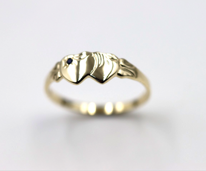 Genuine 9k 9ct Yellow, Rose & White Gold Aust Blue Sapphire Double Heart Signet Ring - Choose your size