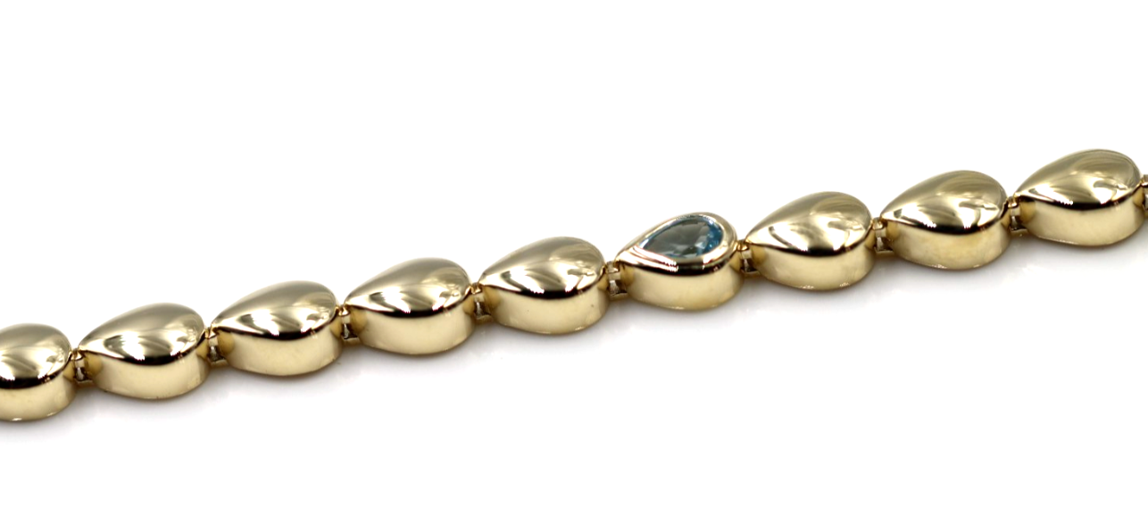 Genuine 9ct 9k 375 Yellow, Rose or White Gold Pear Blue Topaz Bracelet