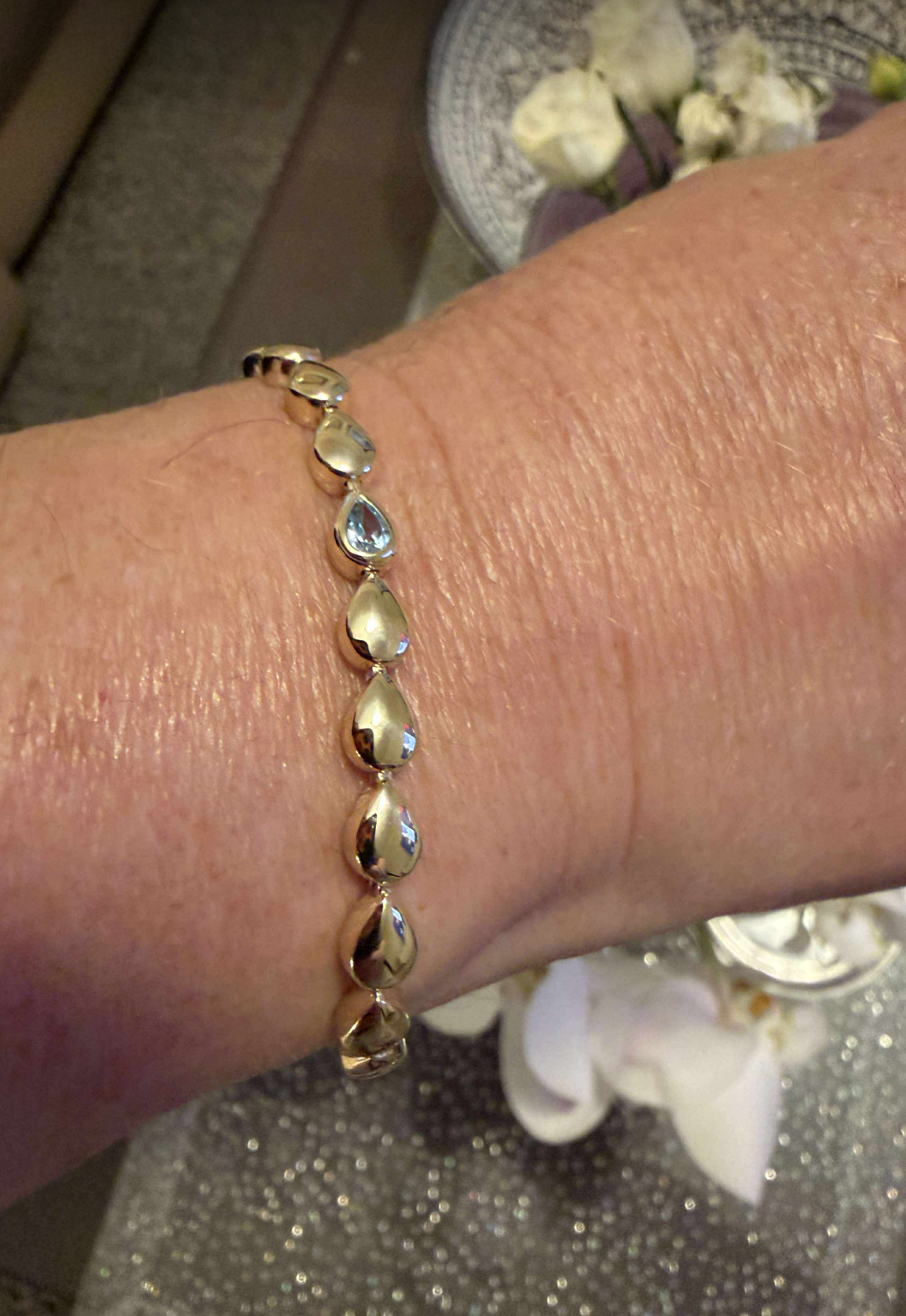 Genuine 9ct 9k 375 Yellow, Rose or White Gold Pear Blue Topaz Bracelet