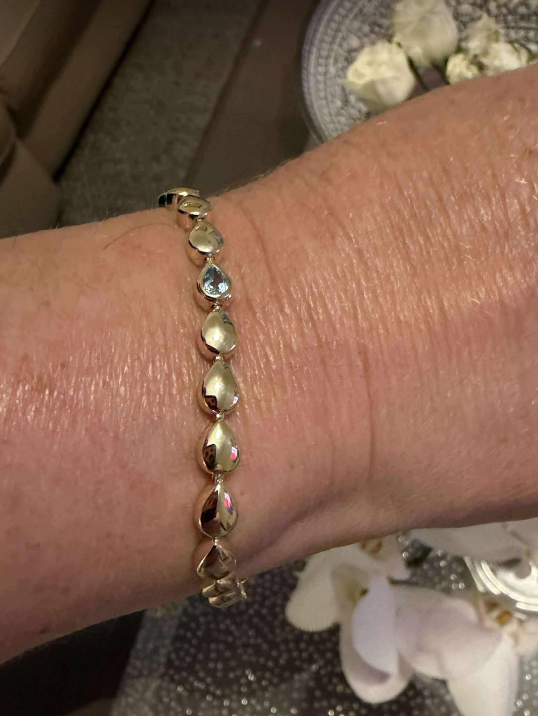 Genuine 9ct 9k 375 Yellow, Rose or White Gold Pear Blue Topaz Bracelet