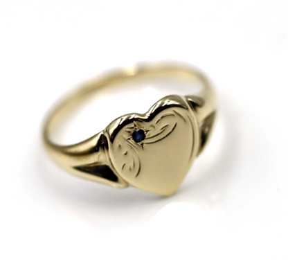 Size I 9ct 9K Yellow Gold Blue Sapphire (Birthstone Of Sept.) Signet Ring 265
