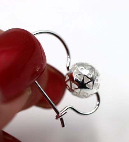 Genuine Sterling Silver 925 8mm Filigree Euro Ball Earrings