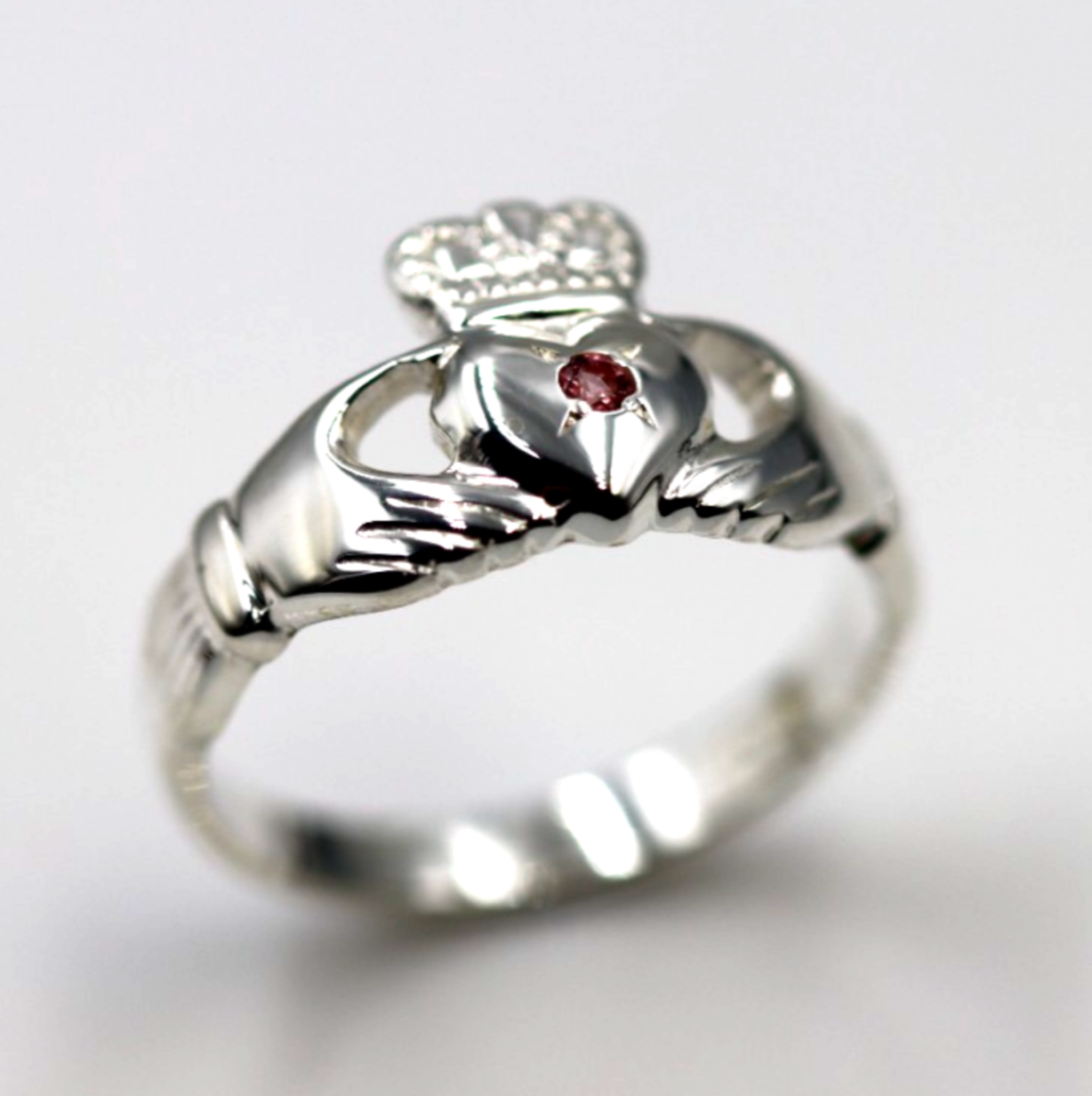 Sterling Silver 925 Pink Tourmaline Claddagh Ring - Choose your size