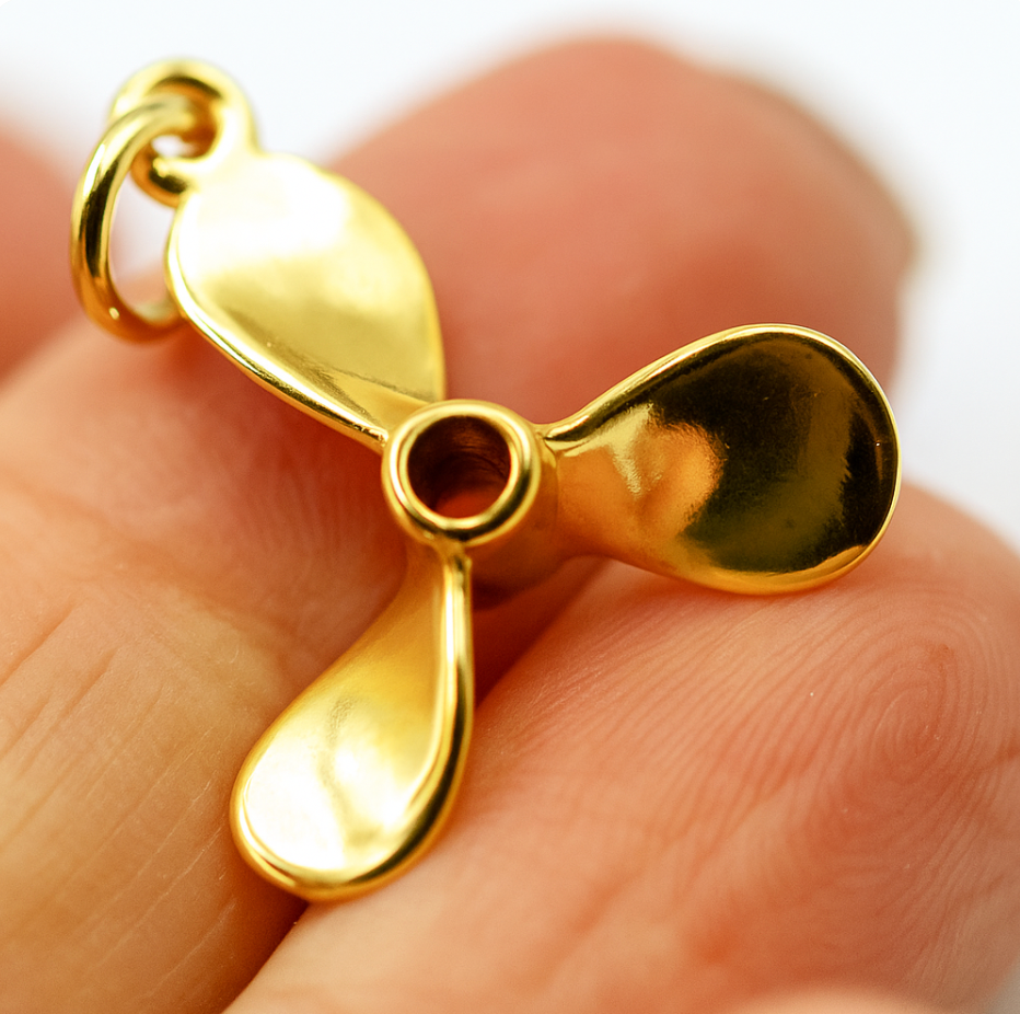 Genuine 9ct 9k 375 Yellow, Rose or White Gold 3D Boat Propellor Nautical Charm Pendant / Charm